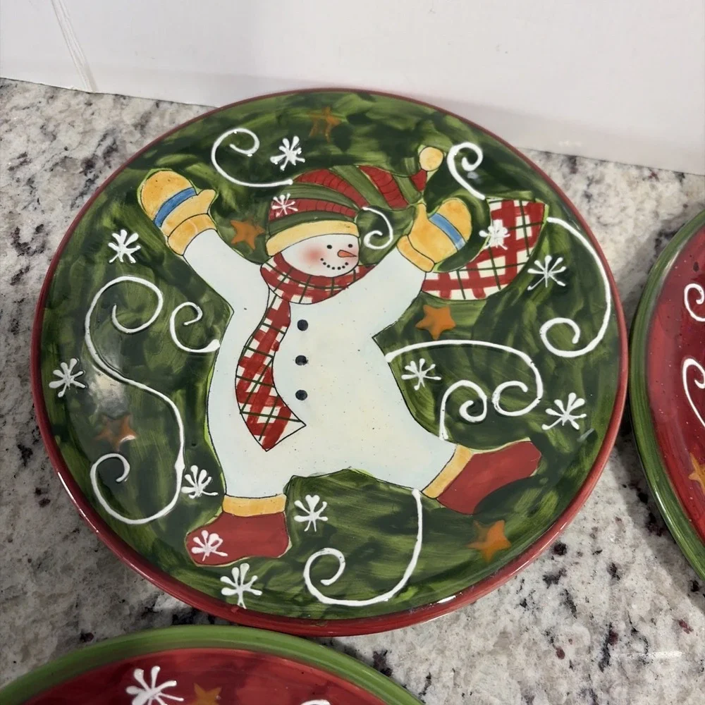 VTG Certified International Tumbling Snowman Salad Plates Susan Winget Set of 4